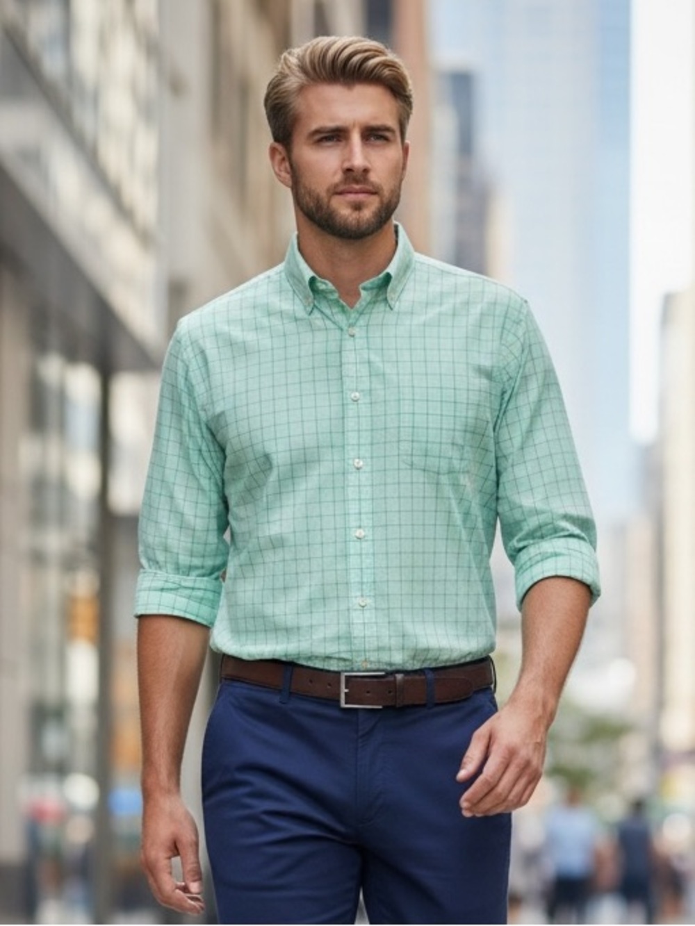 Peter Millar Summer Comfort Button Down Shirt XL Mint Blue Check Stretch